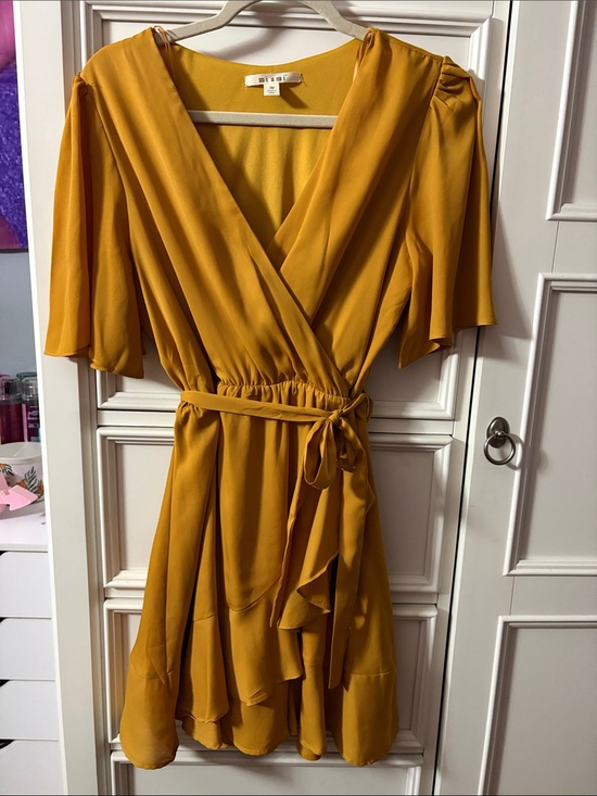 miami Dresses & Skirts - miami Mustard Wrap Dress with Ruffle Detail